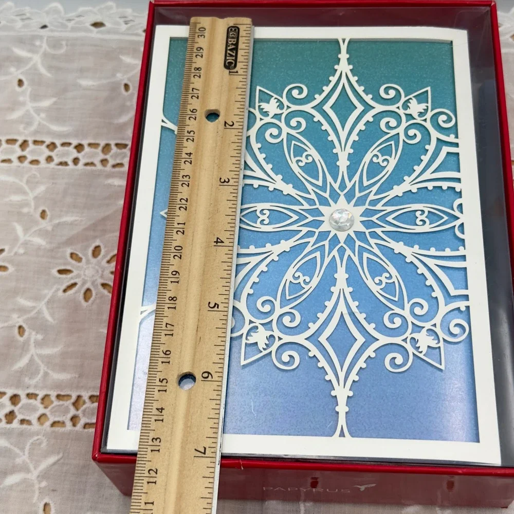 Papyrus Snowflake Holiday Cards Blue Ombre Laser Cut Gem 8ct Set 5x7 New